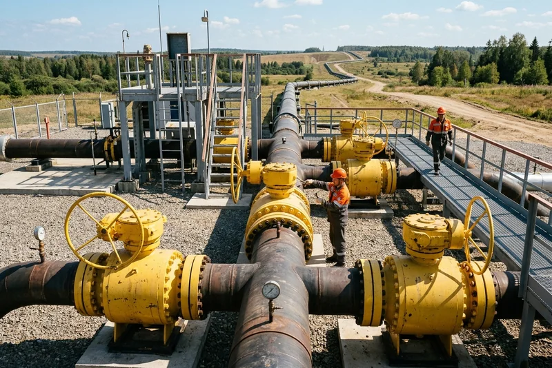 Линейная часть магистрального газопровода с запорной арматурой