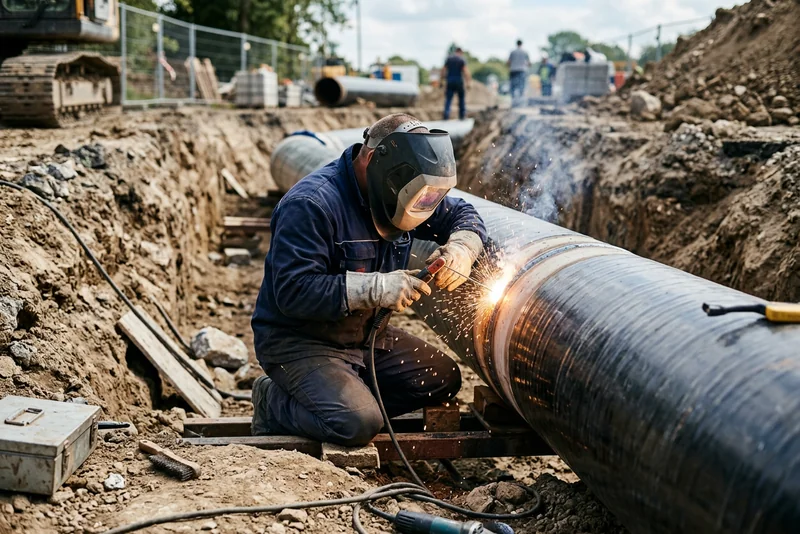 Строительство газопровода: сварка и укладка трубы